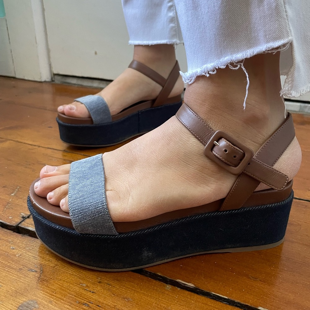 Sergio Rossi denim leather platform sandals